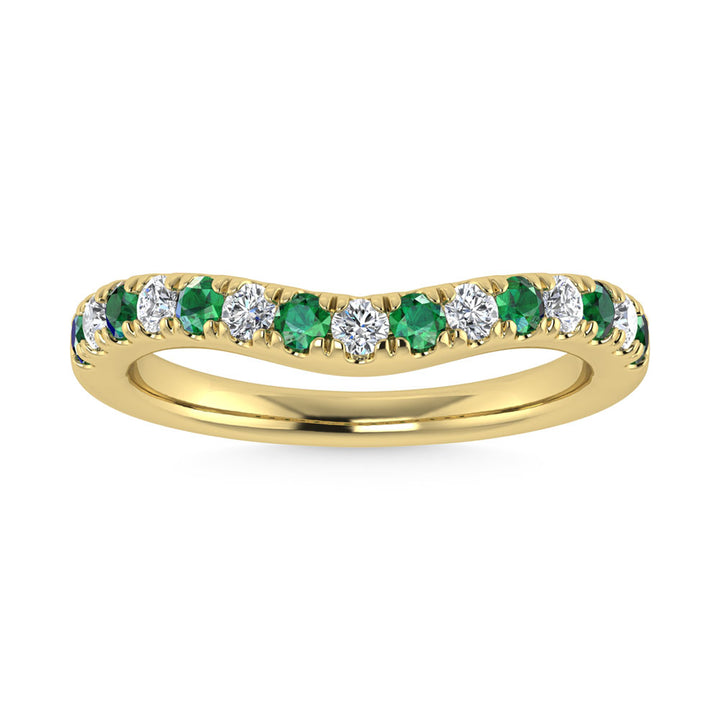 14K Yellow Gold Emerald and Diamond 1/2 Ct.Tw. Curve Band