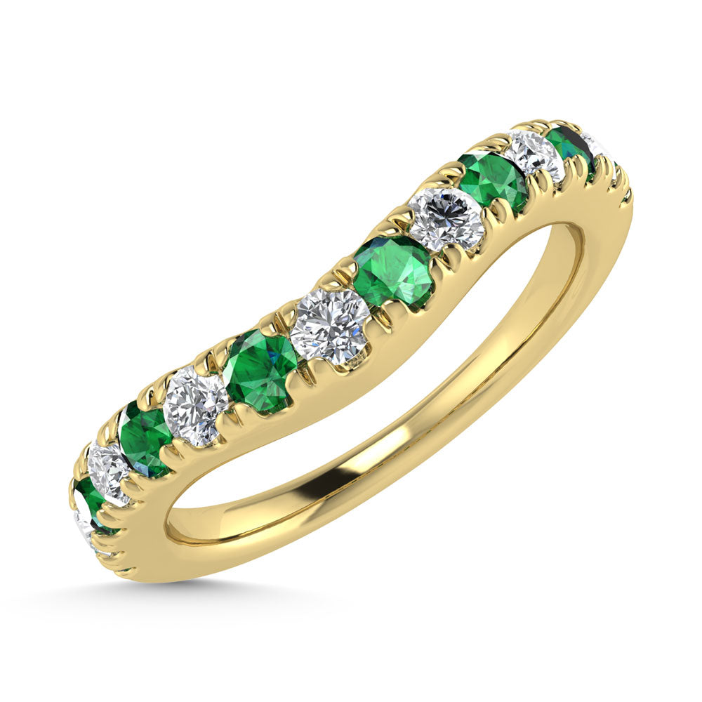 14K Yellow Gold Emerald and Diamond 1/2 Ct.Tw. Curve Band