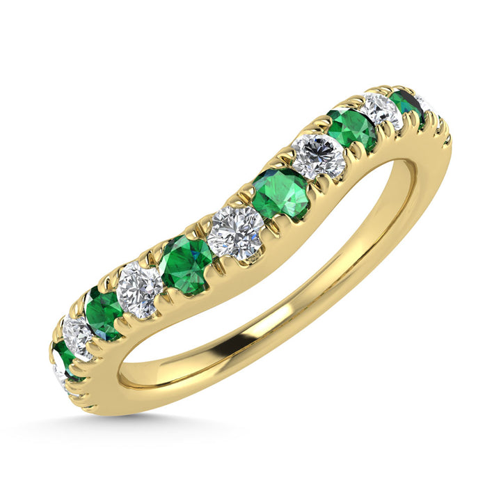 14K Yellow Gold Emerald and Diamond 1/2 Ct.Tw. Curve Band