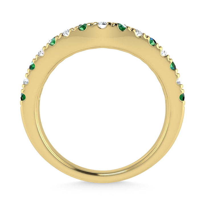 14K Yellow Gold Emerald and Diamond 1/2 Ct.Tw. Curve Band