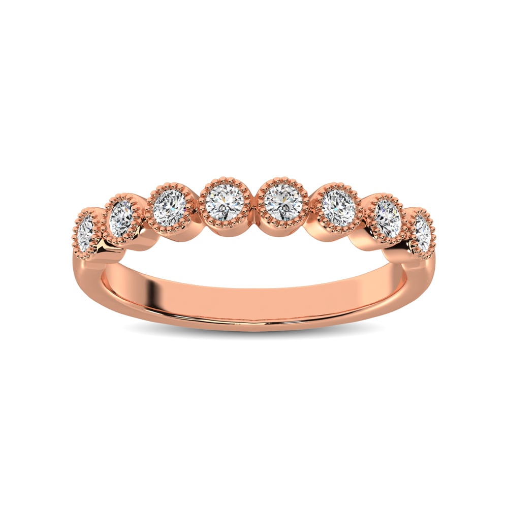 Diamond 1/4 Ct.tw Stackable Bezel Band with Beaded Setting in 14K Rose Gold