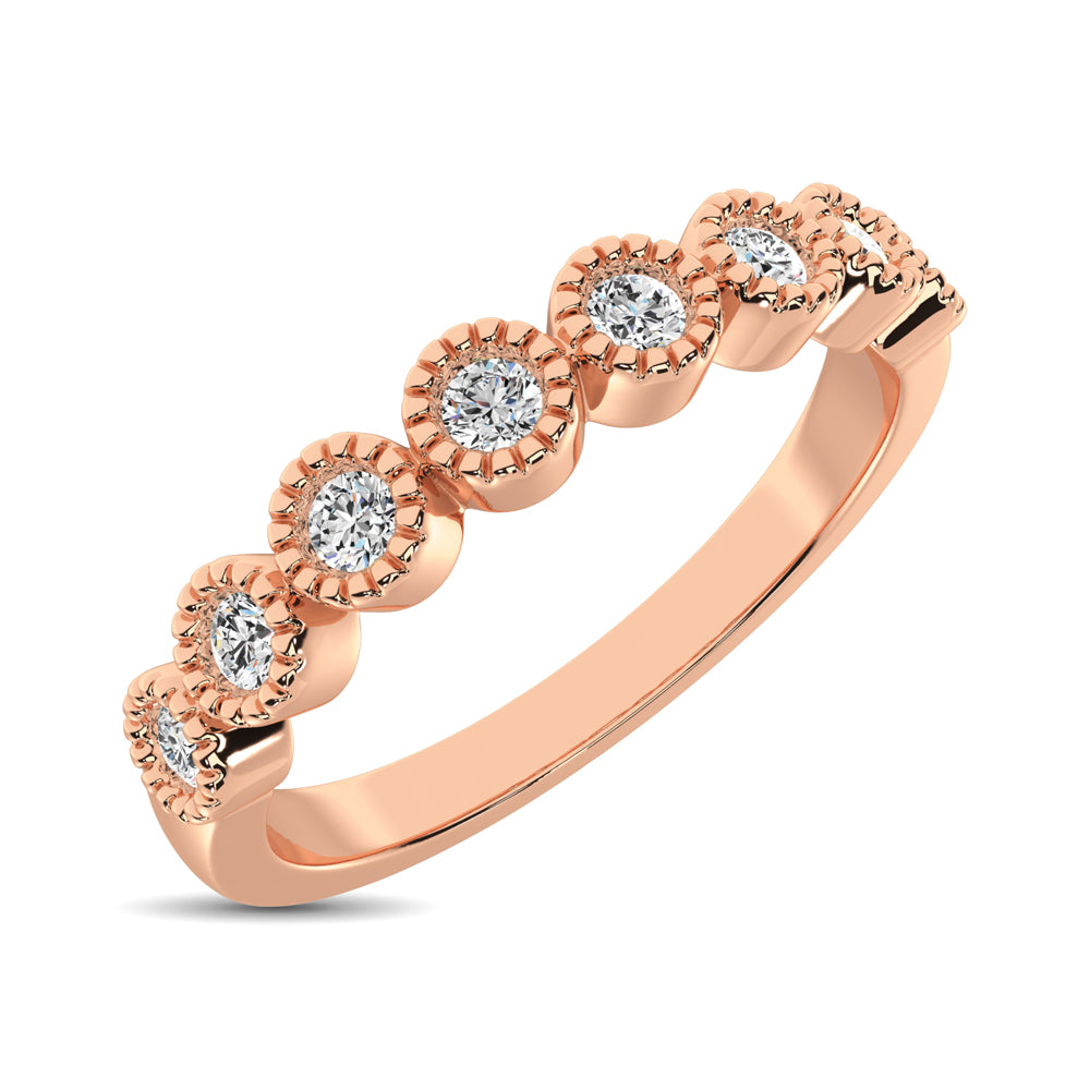 Diamond 1/4 Ct.tw Stackable Bezel Band with Beaded Setting in 14K Rose Gold