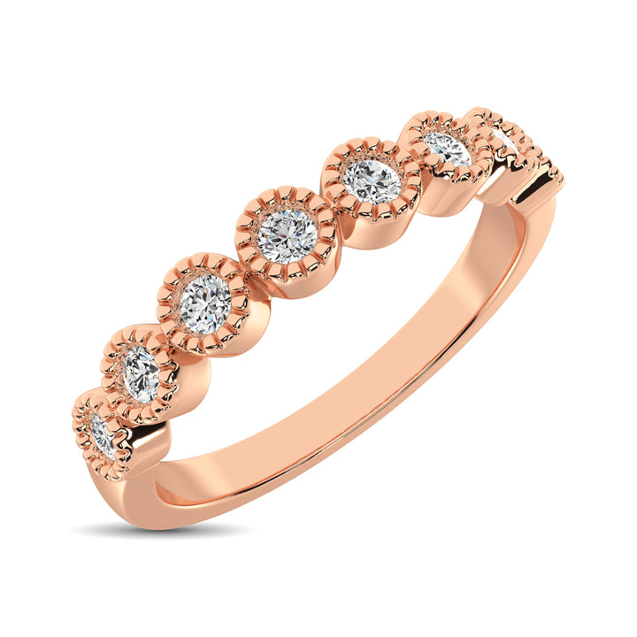 Diamond 1/4 Ct.tw Stackable Bezel Band with Beaded Setting in 14K Rose Gold