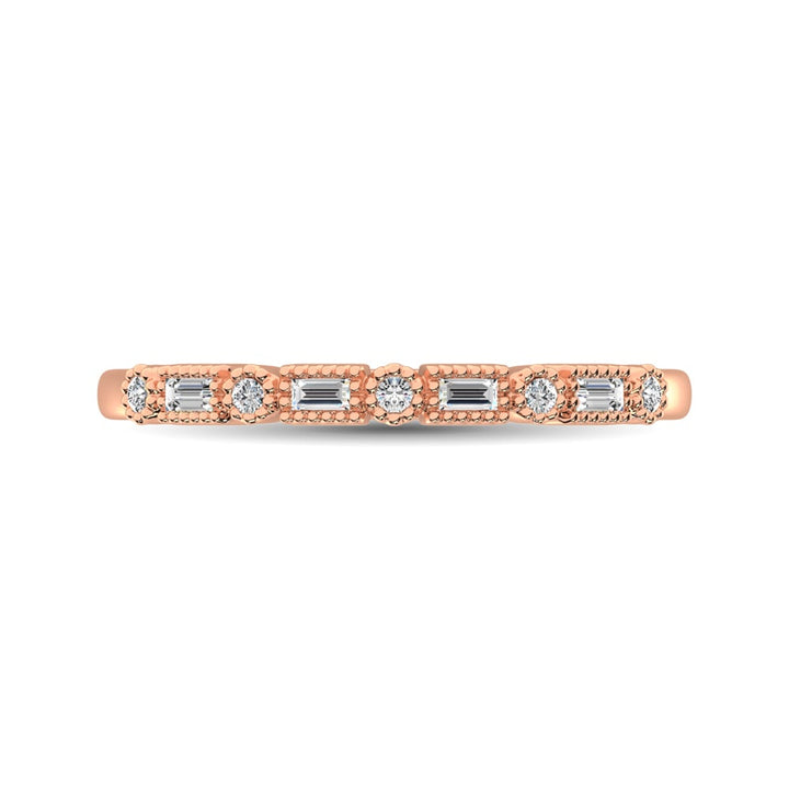 14K Rose Gold 1/10 Ct.tw Round and Tapper Diamond Band Ring