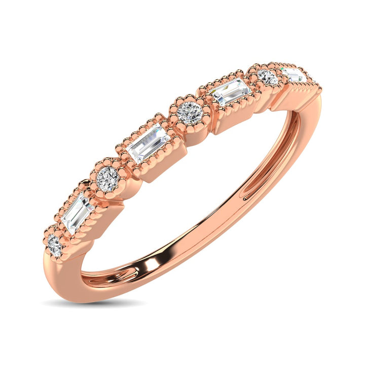14K Rose Gold 1/10 Ct.tw Round and Tapper Diamond Band Ring