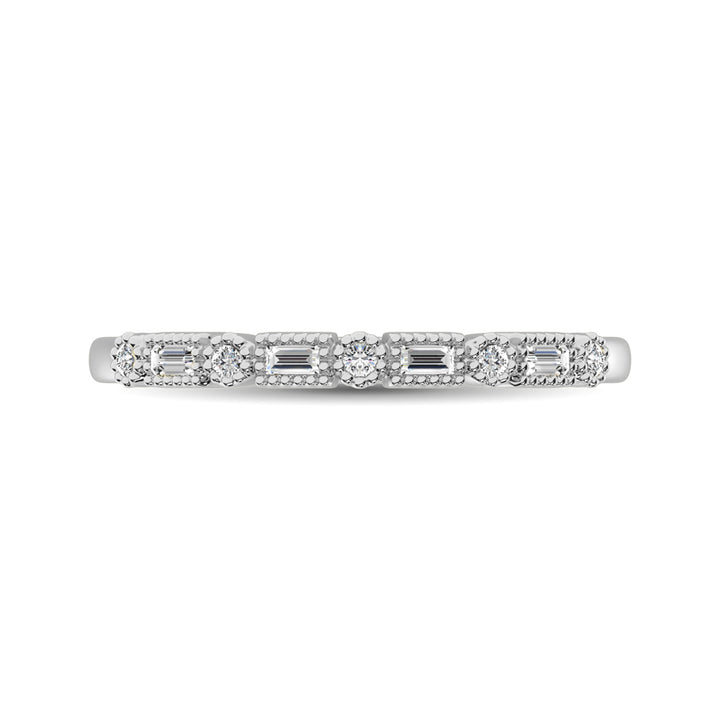 14K White Gold 1/10 Ct.tw Round and Tapper Diamond Band Ring