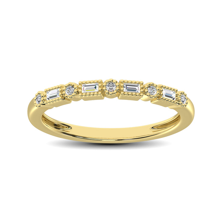 14K Yellow Gold 1/10 Ct.tw Round and Tapper Diamond Band Ring