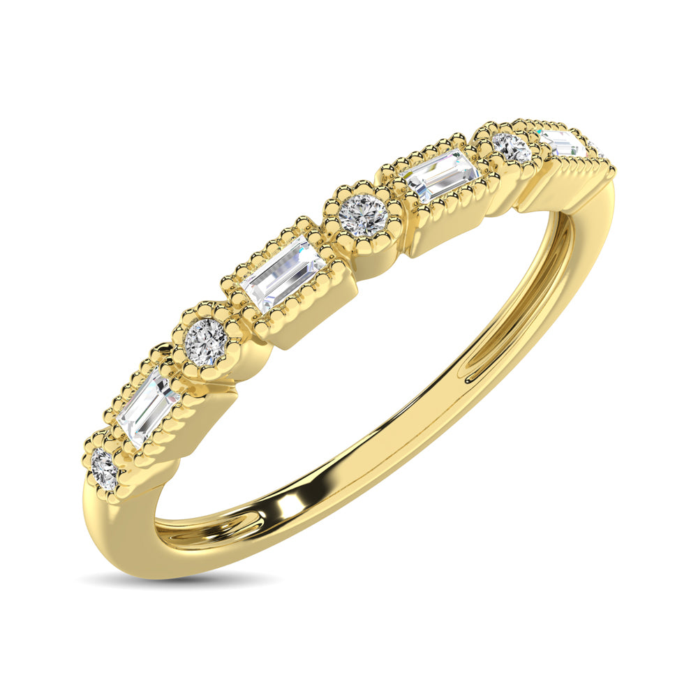 14K Yellow Gold 1/10 Ct.tw Round and Tapper Diamond Band Ring