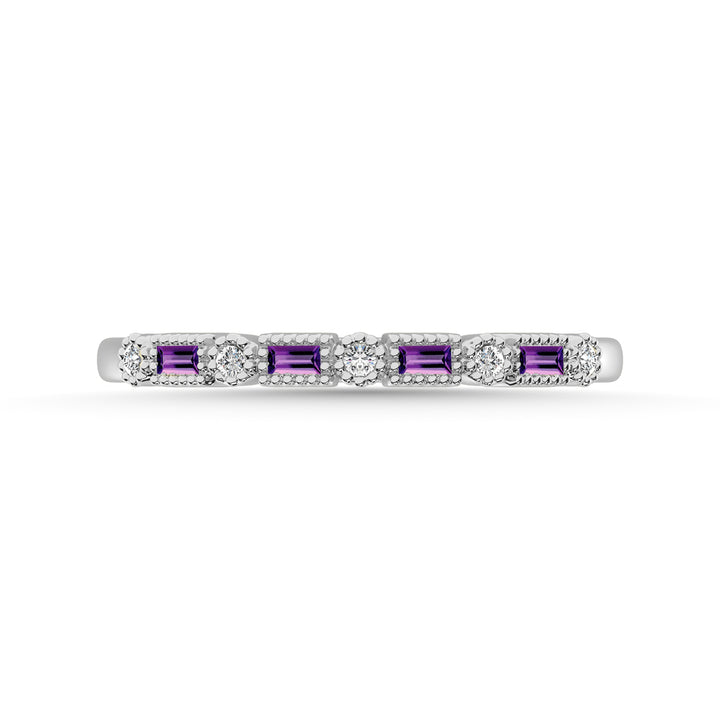 Amethyst and Alternate Diamond 1/4 Ct.Tw. Stack Band in 10K White Gold
