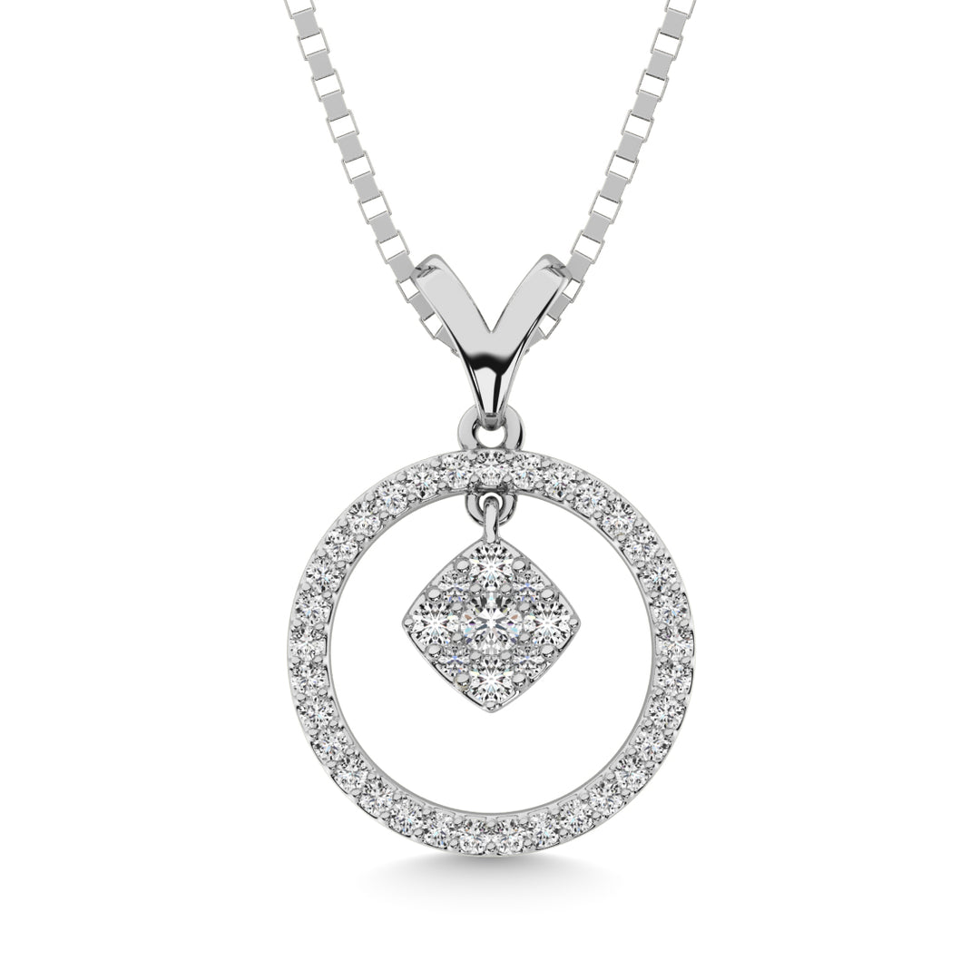 10K White Gold 1/4 Ct.Tw. Diamond Circle Dangler Pendant