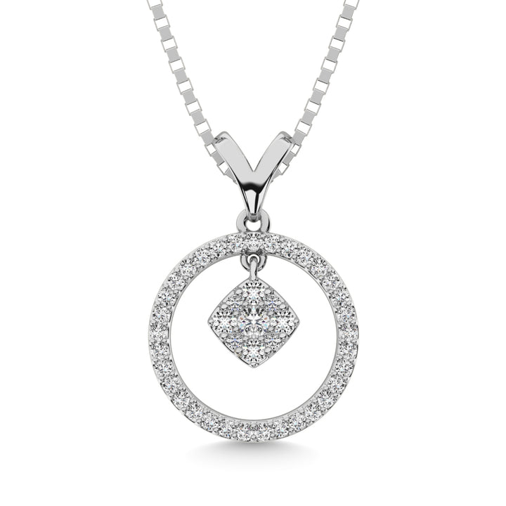 10K White Gold 1/4 Ct.Tw. Diamond Circle Dangler Pendant