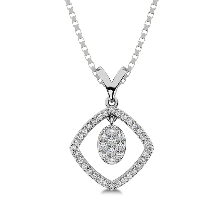 10K White Gold 1/4 Ct.Tw. Diamond Square Shape Pendant with Dangler