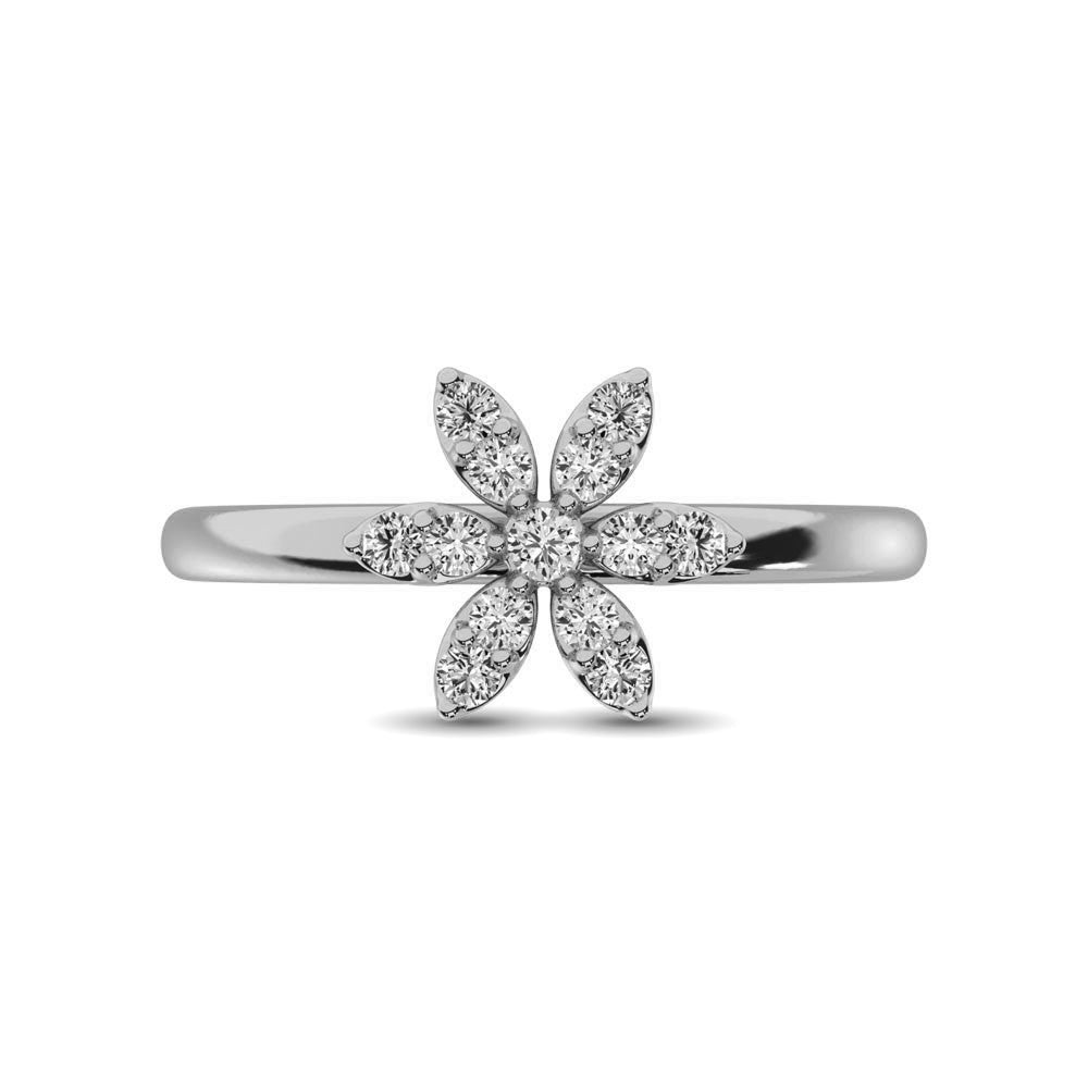 10K White Gold 1/4 Ct.tw Diamond Flower Ring