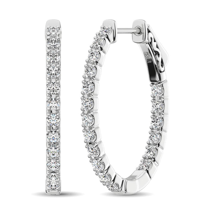 14K White Gold Diamond 1 7/8 Ct.Tw. In and Out Hoop Earrings