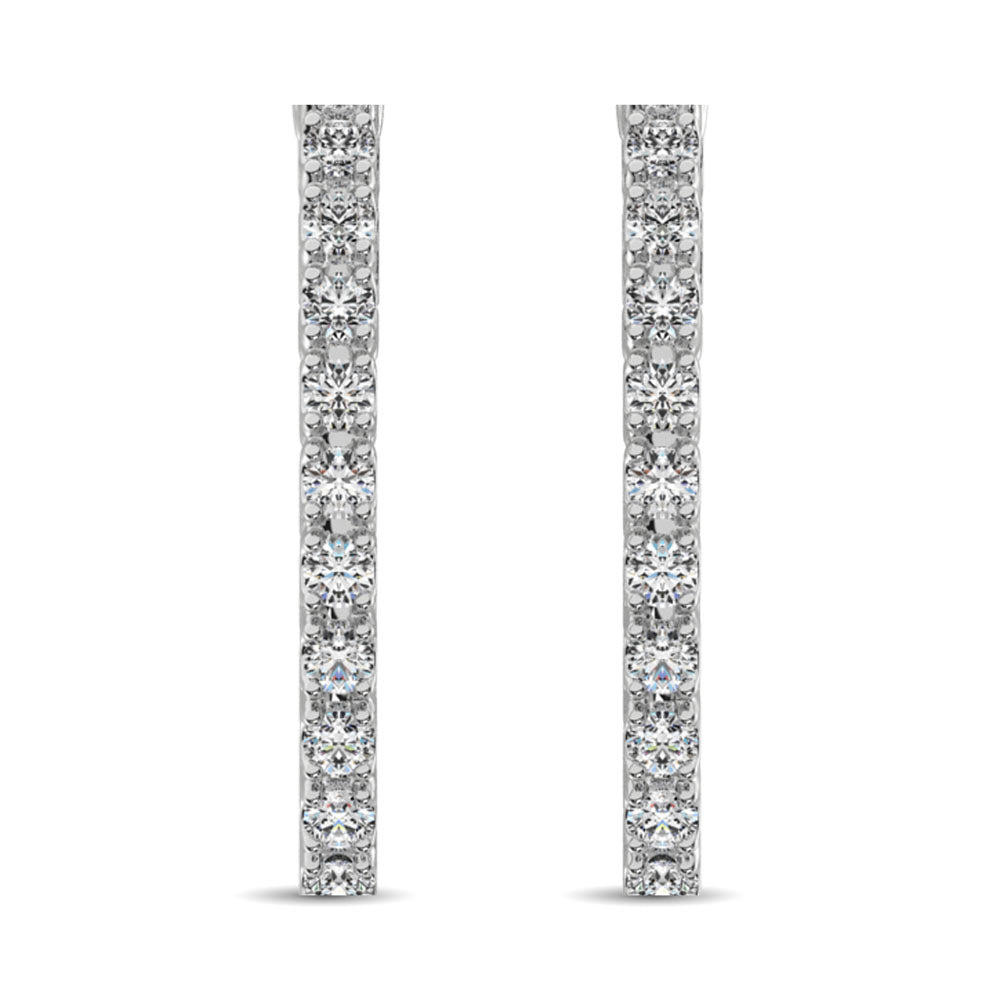 14K White Gold Diamond 1 7/8 Ct.Tw. In and Out Hoop Earrings