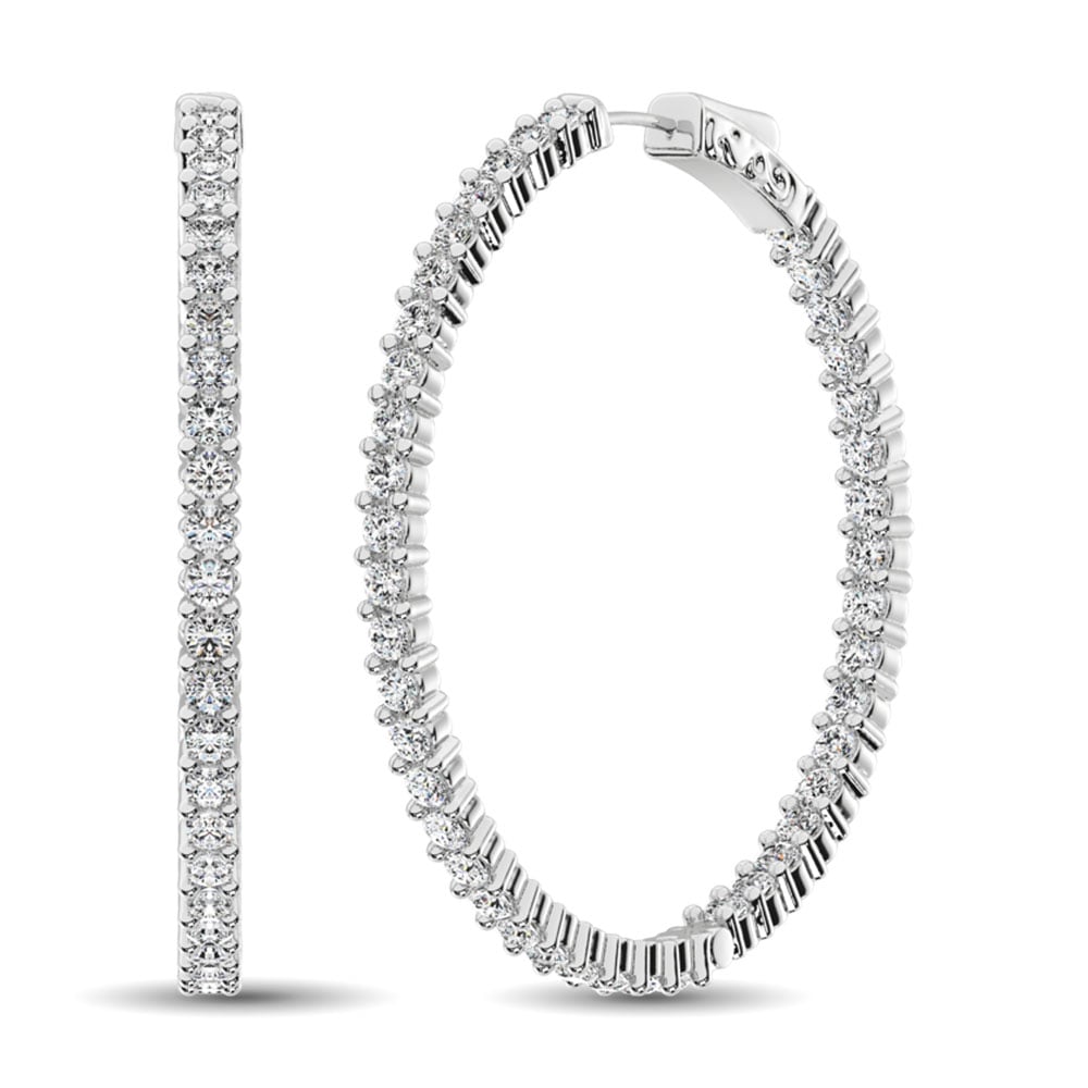 14K White Gold Diamond 2 3/8 Ct.Tw. In and Out Hoop Earrings