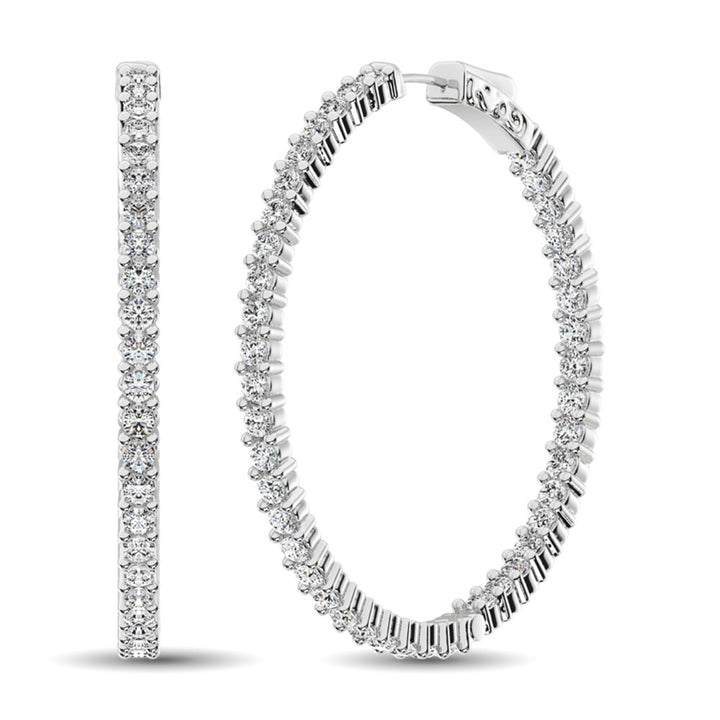 14K White Gold Diamond 2 3/8 Ct.Tw. In and Out Hoop Earrings