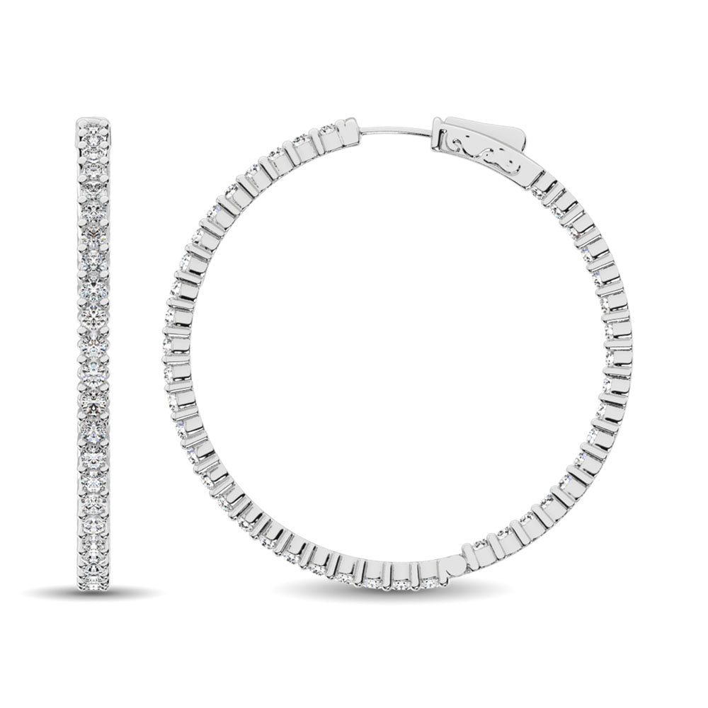 14K White Gold Diamond 2 3/8 Ct.Tw. In and Out Hoop Earrings