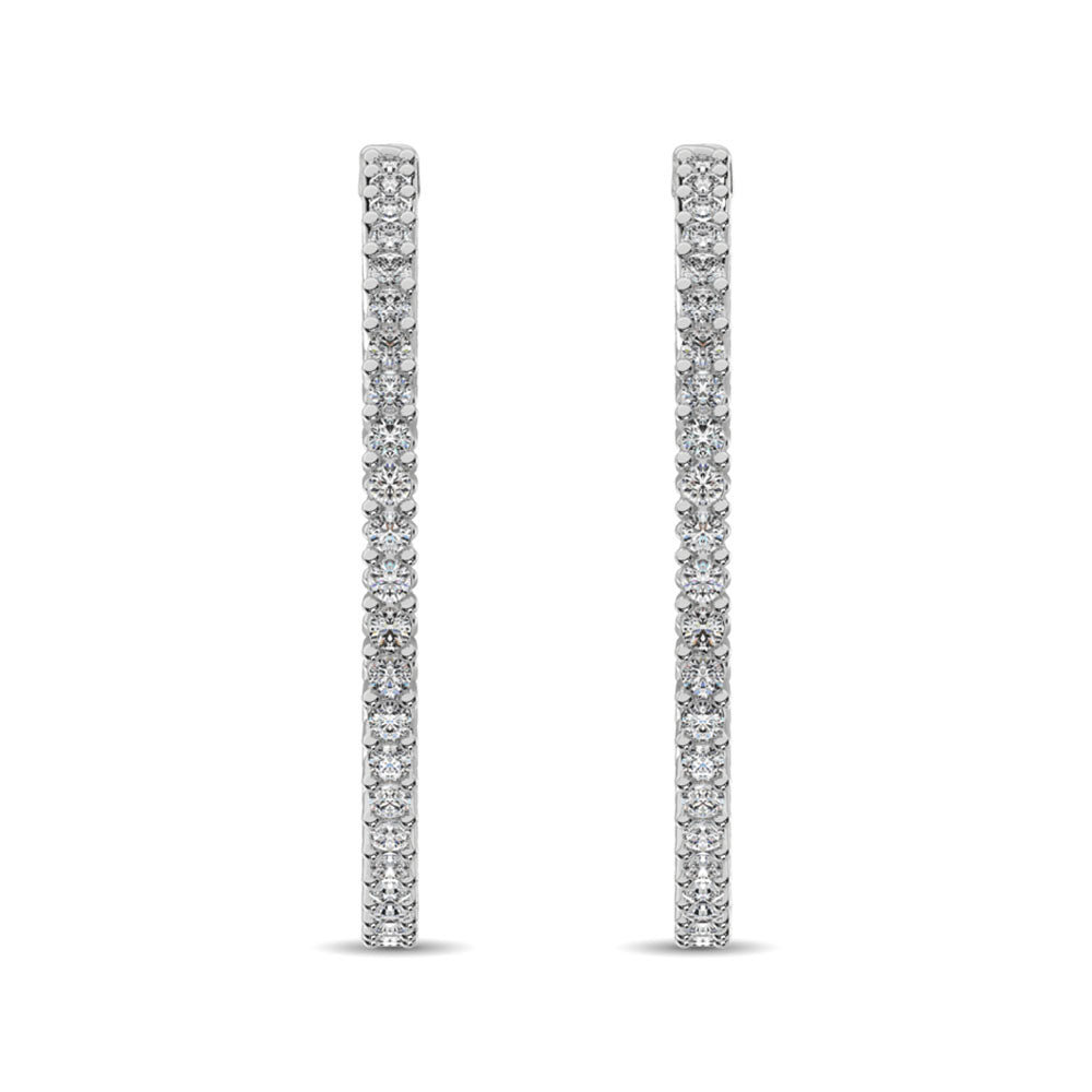 14K White Gold Diamond 2 3/8 Ct.Tw. In and Out Hoop Earrings