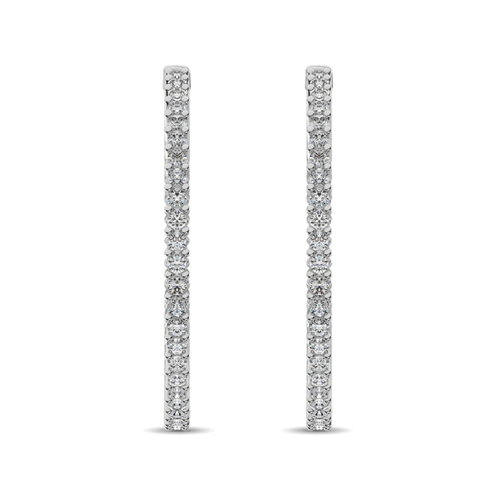 14K White Gold Diamond 2 3/8 Ct.Tw. In and Out Hoop Earrings