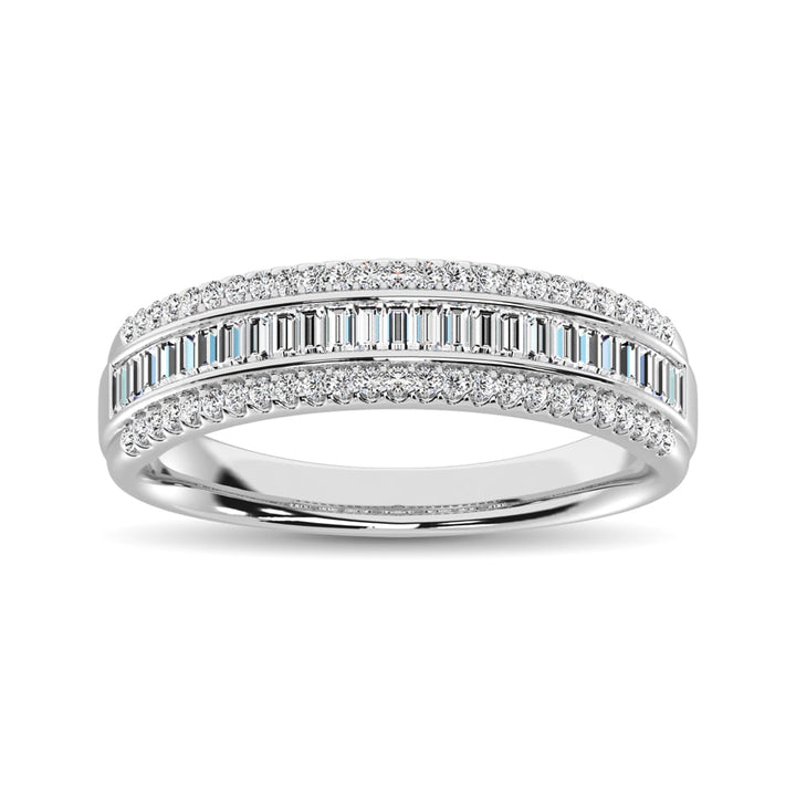 14K White Gold Round and Baguette Diamond 2/5 Ct.Tw. Anniversary Band