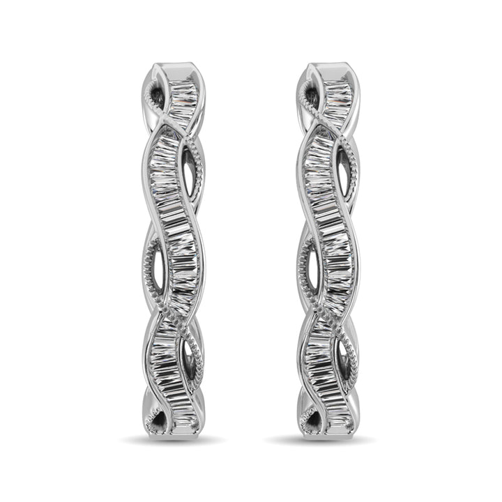 10K White Gold Baguette Diamond 1/5 Ct.Tw. Hoop Earrings