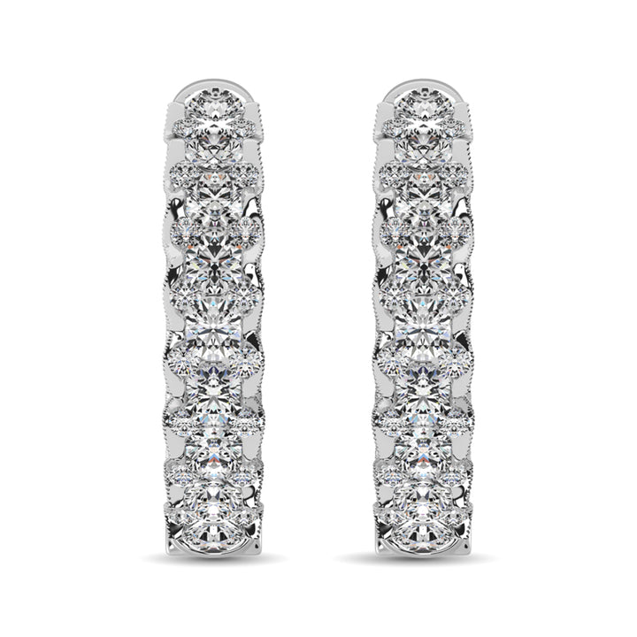 10K White Gold Diamond 1 Ct.Tw. Hoop Earrings