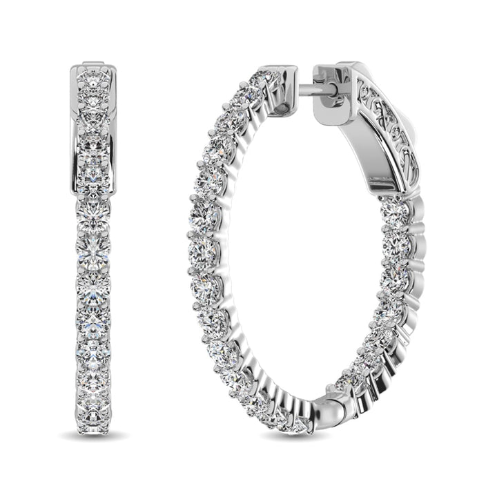 14K White Gold Diamond 1 Ct.Tw. In and Out Hoop Earrings