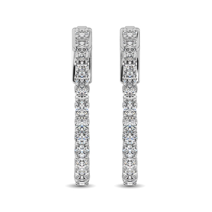 14K White Gold Diamond 1 Ct.Tw. In and Out Hoop Earrings