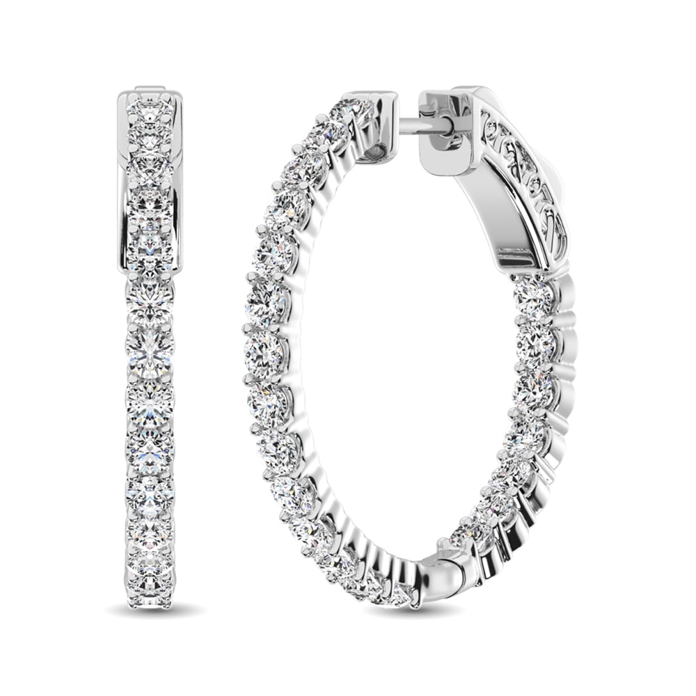 14K White Gold Diamond 2 1/10 Ct.Tw. In and Out Hoop Earrings