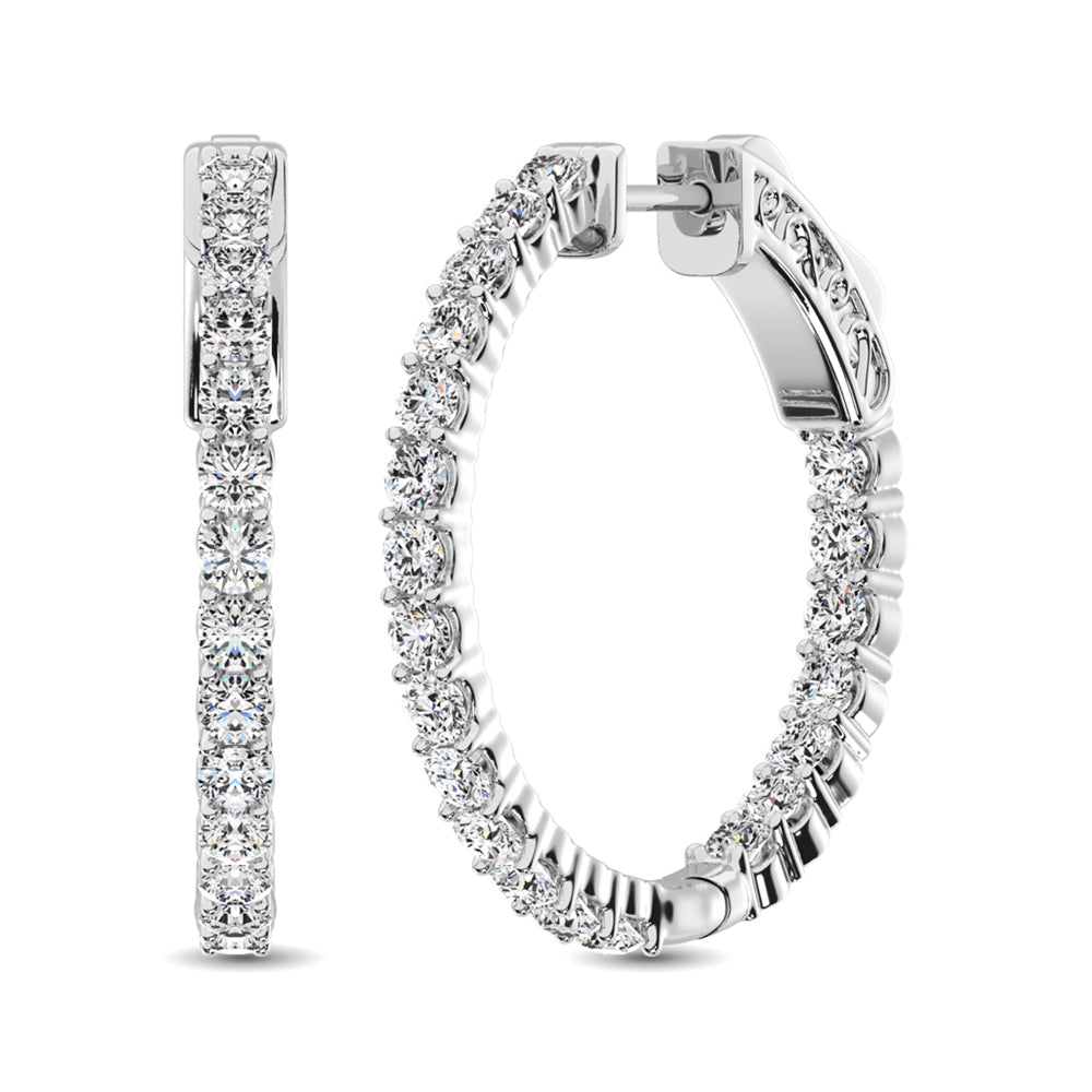14K White Gold Diamond 2 1/10 Ct.Tw. In and Out Hoop Earrings