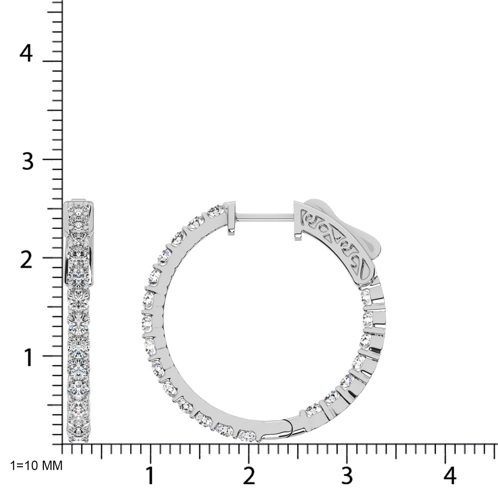 10K White Gold Diamond 2 1/10 Ct.Tw. In and Out Hoop Earrings