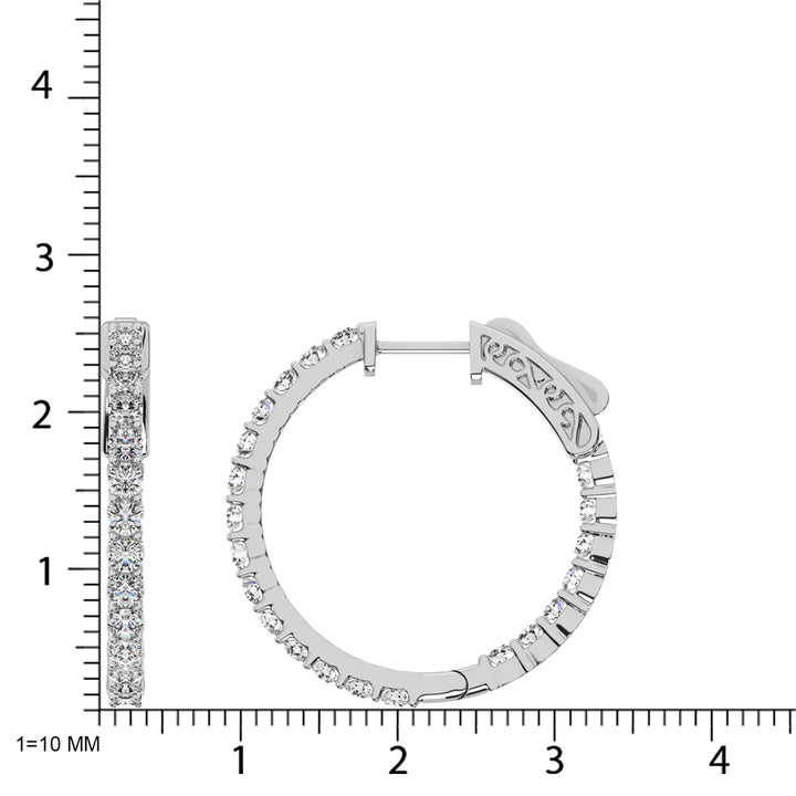 10K White Gold Diamond 2 1/10 Ct.Tw. In and Out Hoop Earrings