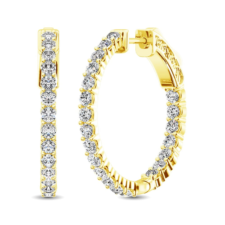 10K Yellow Gold Diamond 2 1/10 Ct.Tw. In and Out Hoop Earrings