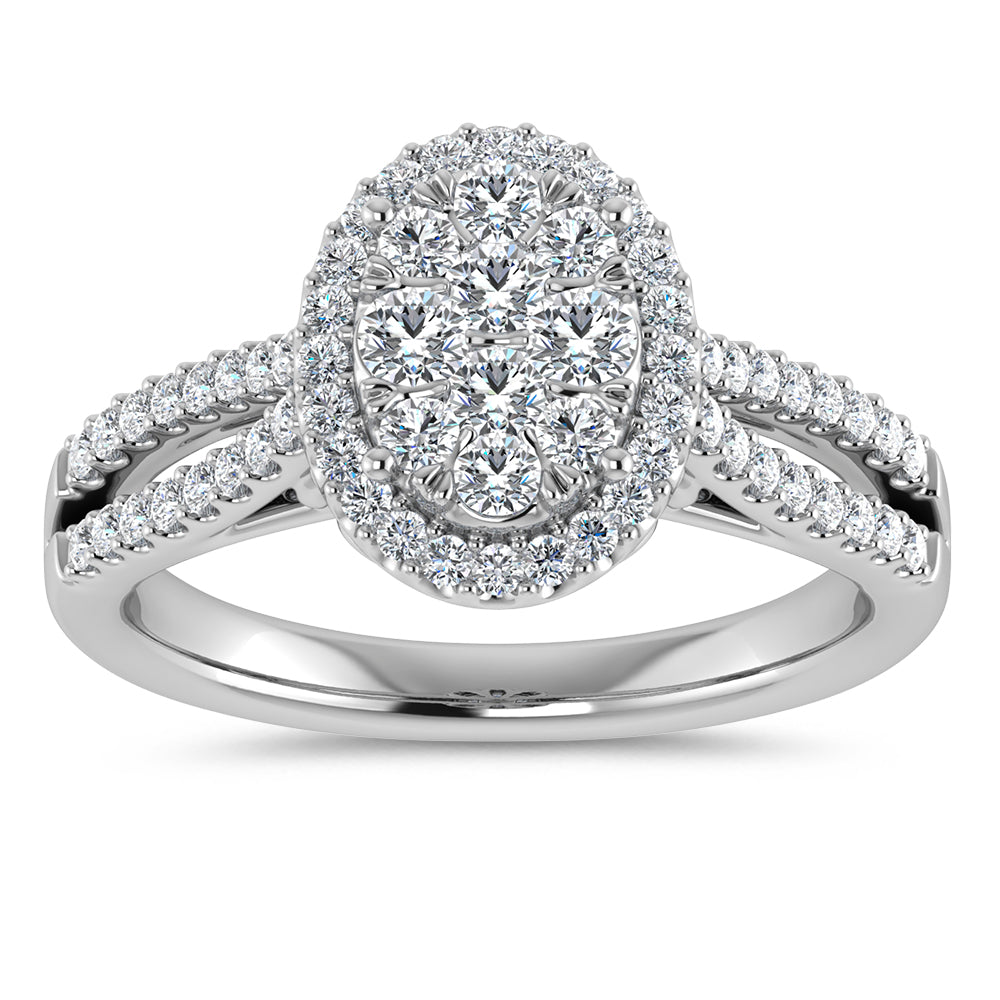 Diamond  3/4 Ct.tw Round Cut Oval Shape Engagement Ring in 14K White Gold