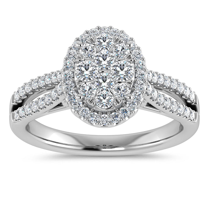 Diamond  3/4 Ct.tw Round Cut Oval Shape Engagement Ring in 14K White Gold