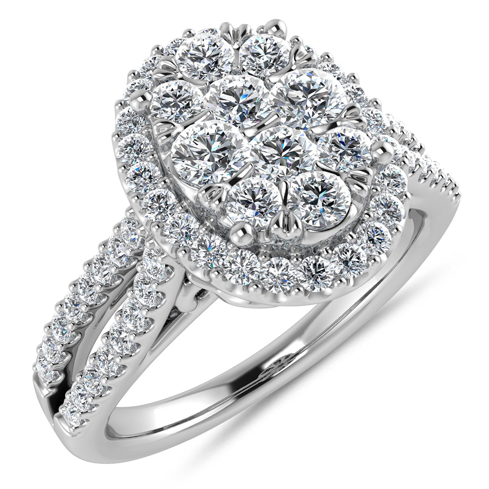 Diamond  3/4 Ct.tw Round Cut Oval Shape Engagement Ring in 14K White Gold