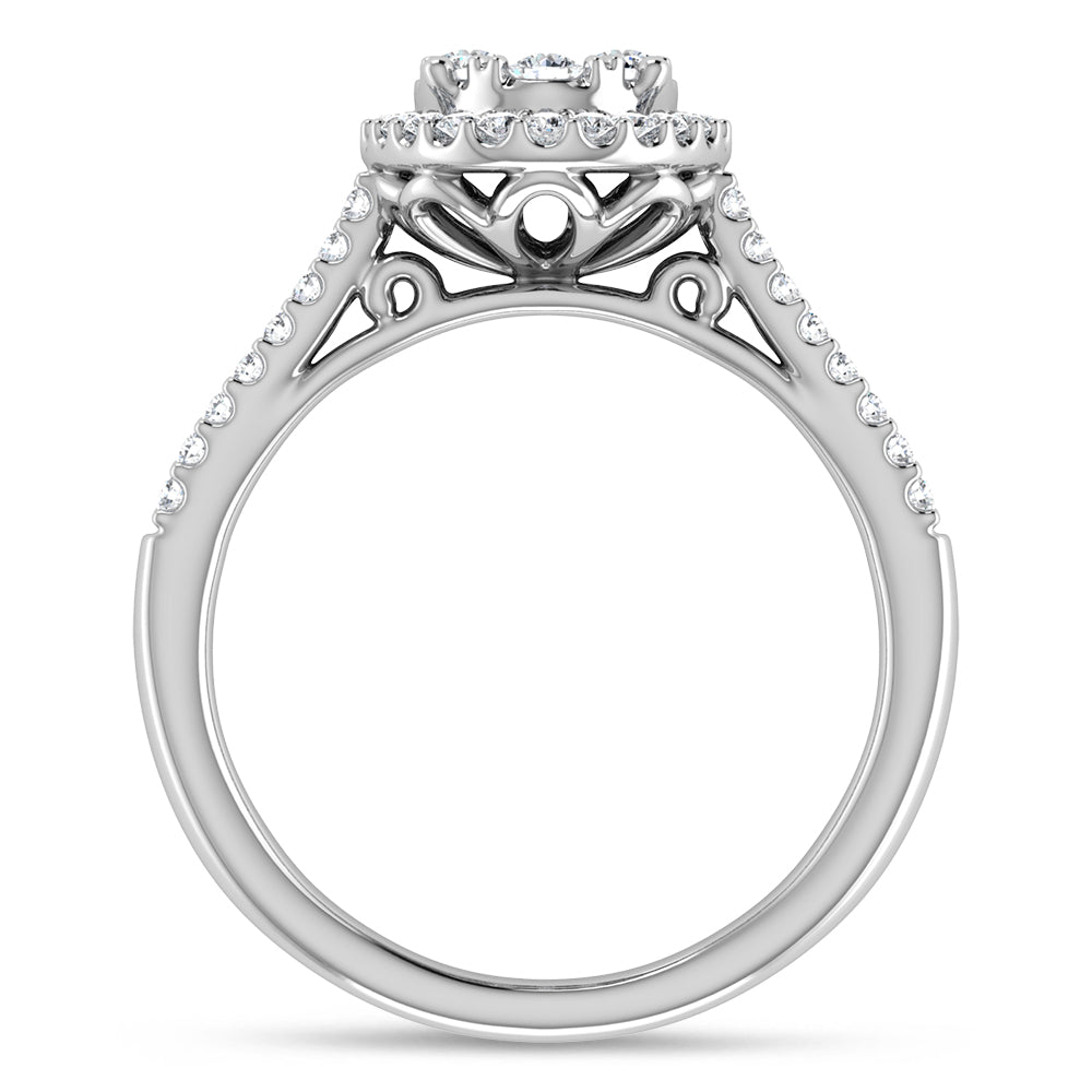 Diamond  3/4 Ct.tw Round Cut Oval Shape Engagement Ring in 14K White Gold