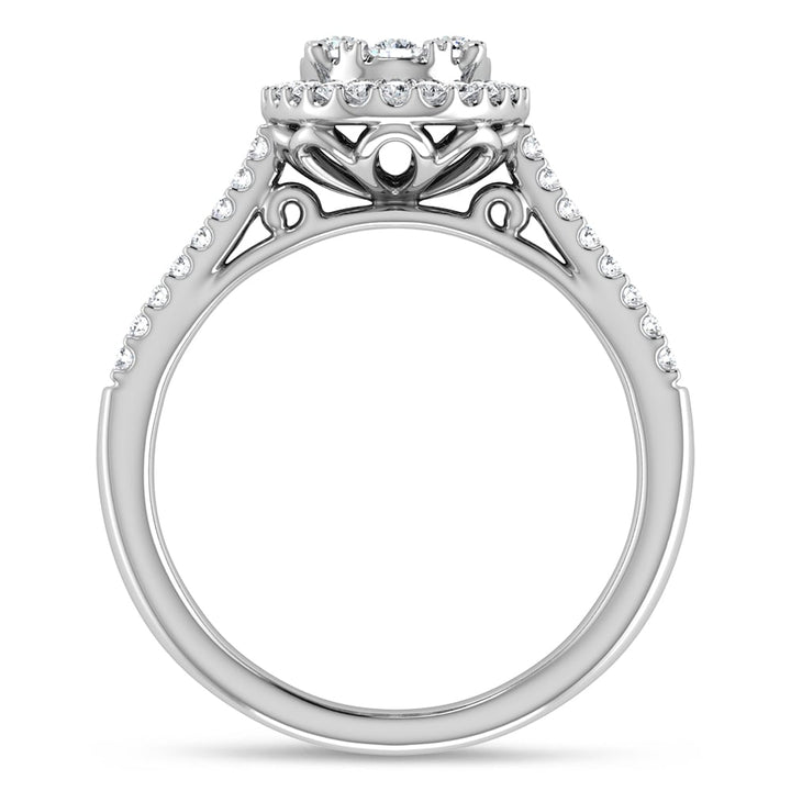 Diamond  3/4 Ct.tw Round Cut Oval Shape Engagement Ring in 14K White Gold