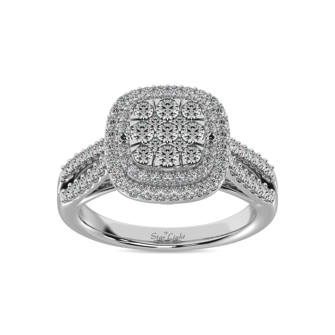 Diamond  3/4 Ct.tw Round Cut Double Halo Engagement Ring in 14K White Gold