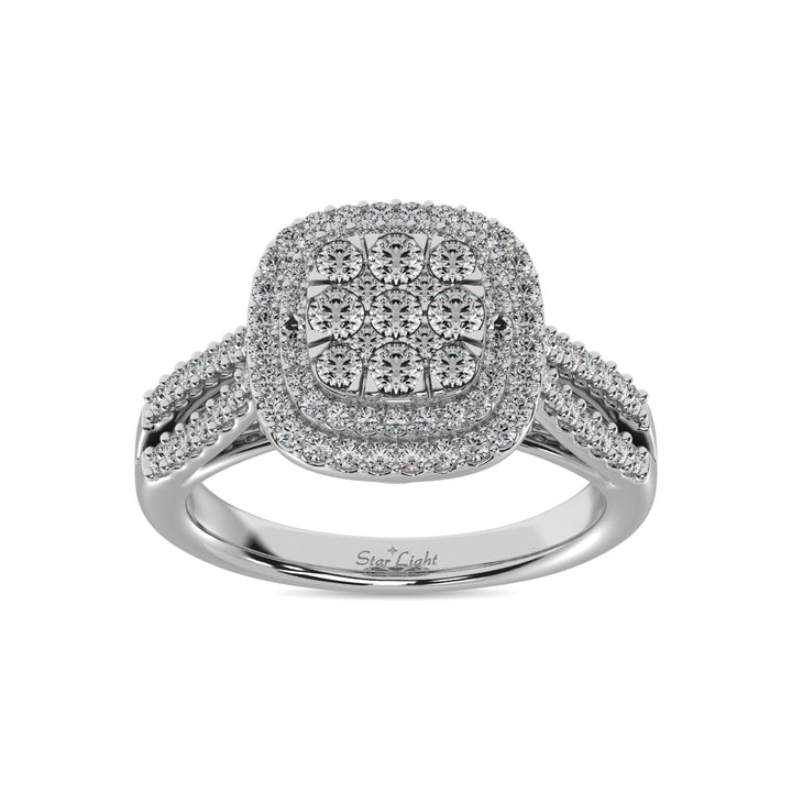 Diamond  3/4 Ct.tw Round Cut Double Halo Engagement Ring in 14K White Gold