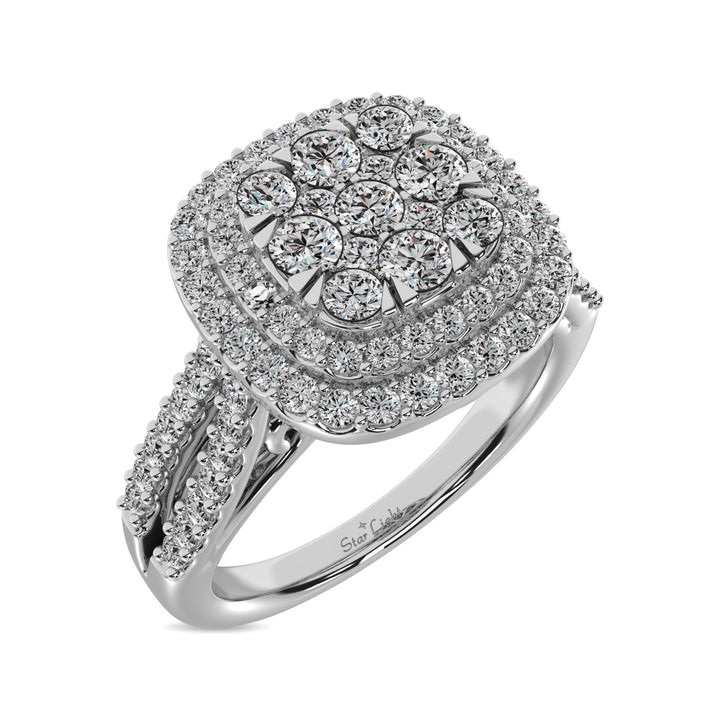 Diamond  3/4 Ct.tw Round Cut Double Halo Engagement Ring in 14K White Gold