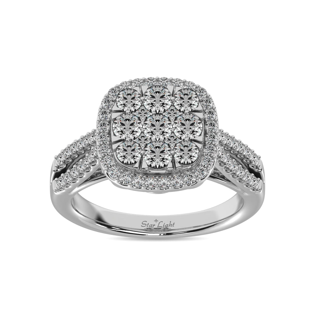 Diamond  1 1/2 Ct.tw Two Row Shank Halo Engagement Ring in 14K White Gold