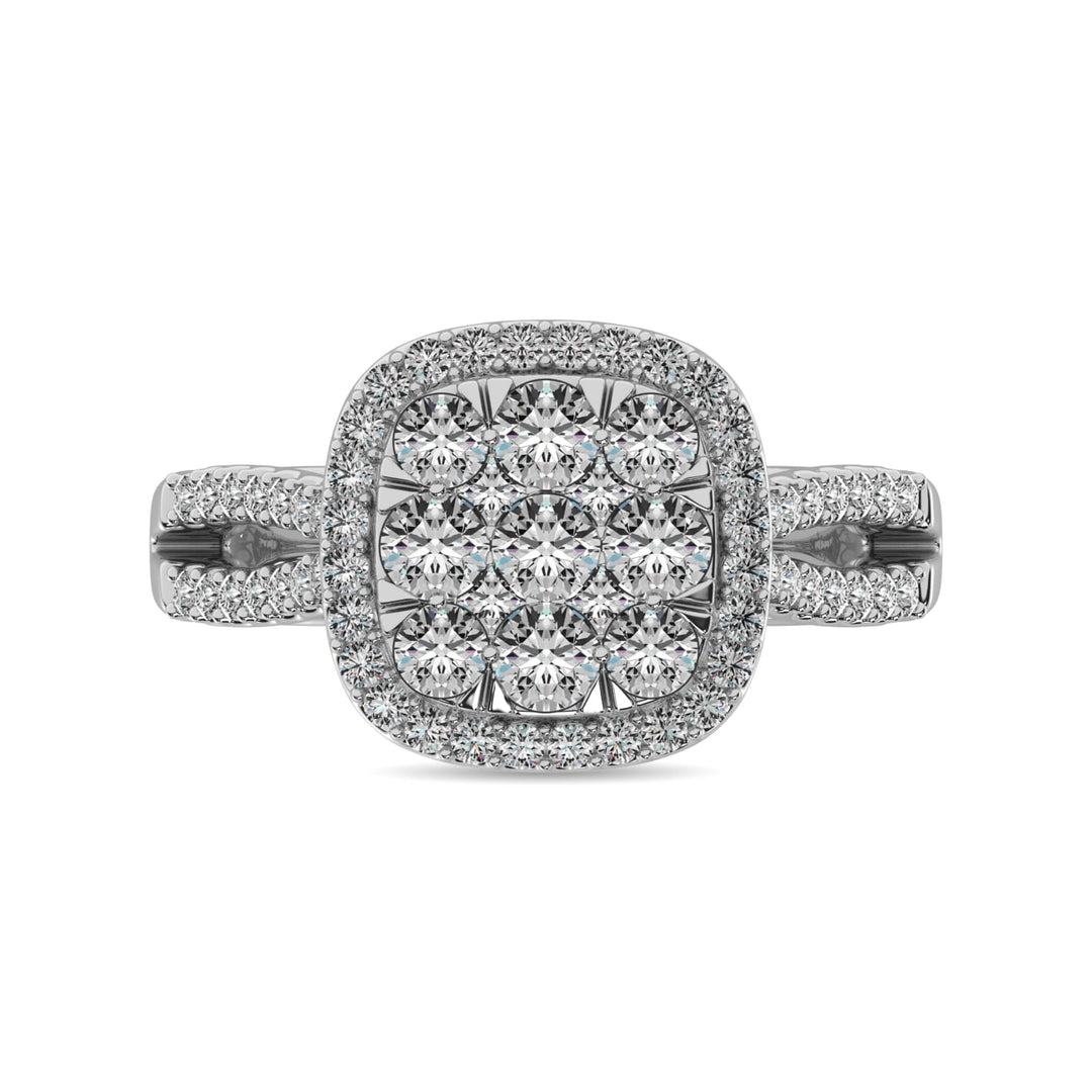 Diamond  1 1/2 Ct.tw Two Row Shank Halo Engagement Ring in 14K White Gold