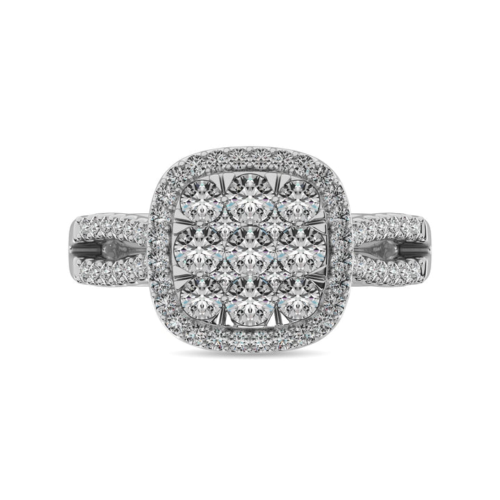 Diamond  1 1/2 Ct.tw Two Row Shank Halo Engagement Ring in 14K White Gold