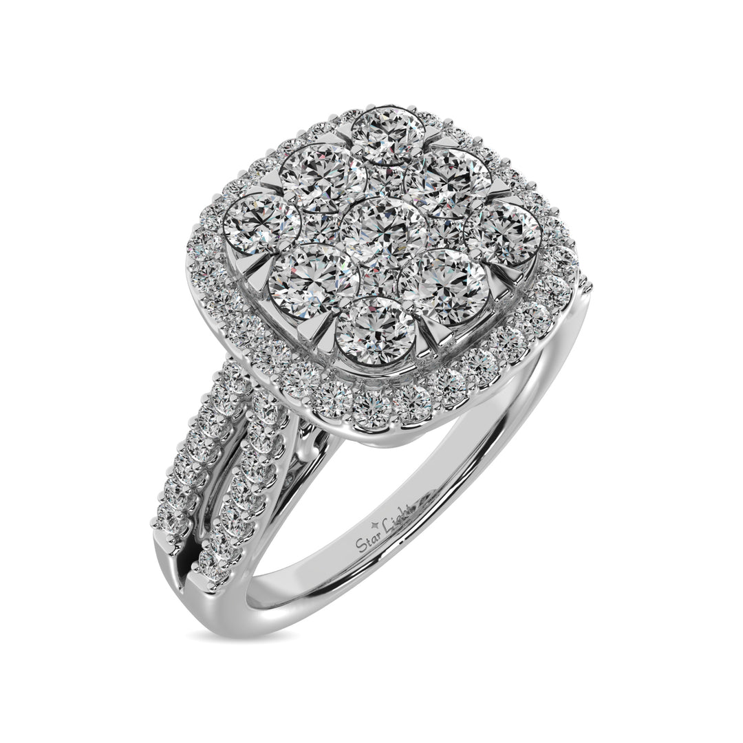 Diamond  1 1/2 Ct.tw Two Row Shank Halo Engagement Ring in 14K White Gold