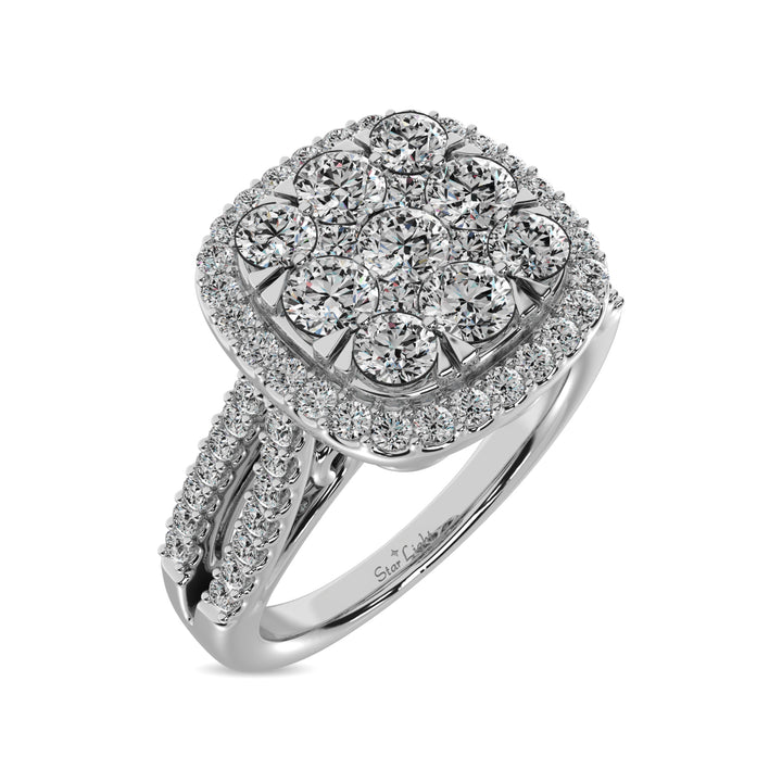 Diamond  1 1/2 Ct.tw Two Row Shank Halo Engagement Ring in 14K White Gold