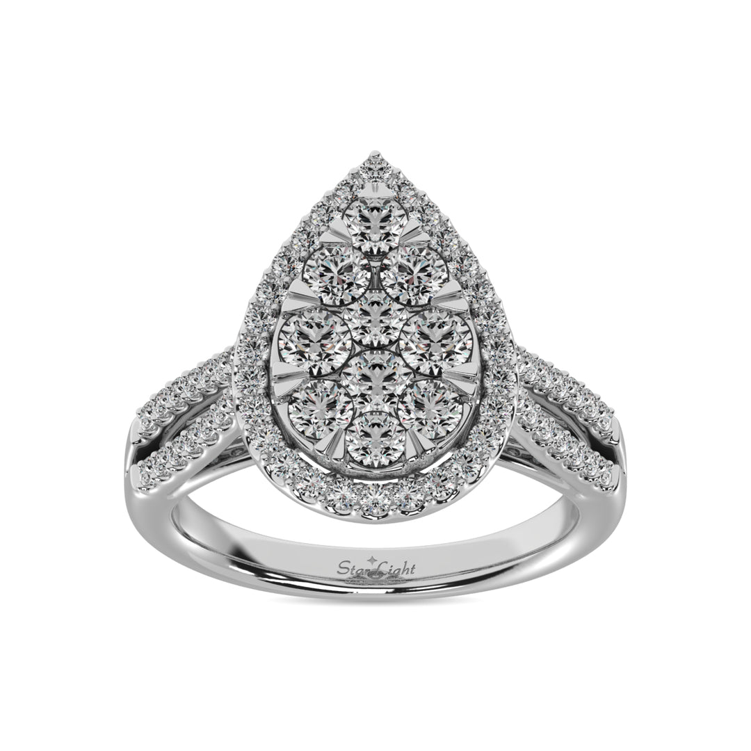 Diamond  1 1/2 Ct.tw Two Row Shank Halo Engagement Ring in 14K White Gold