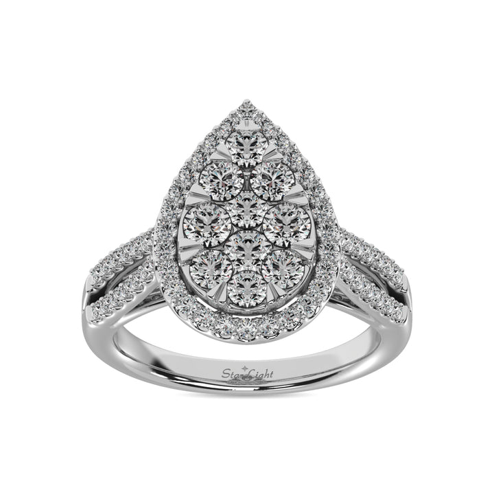Diamond  1 1/2 Ct.tw Two Row Shank Halo Engagement Ring in 14K White Gold