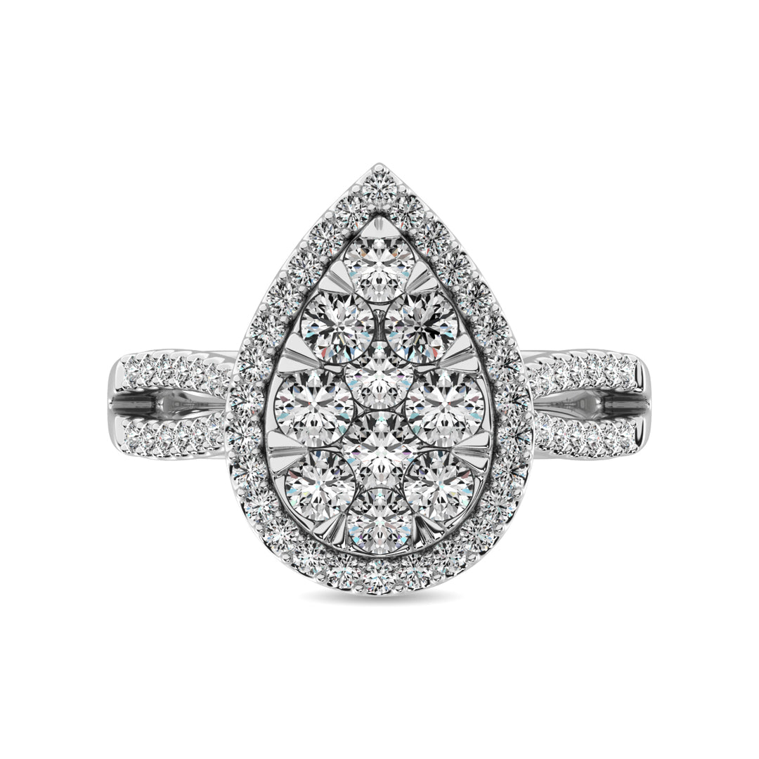 Diamond  1 1/2 Ct.tw Two Row Shank Halo Engagement Ring in 14K White Gold